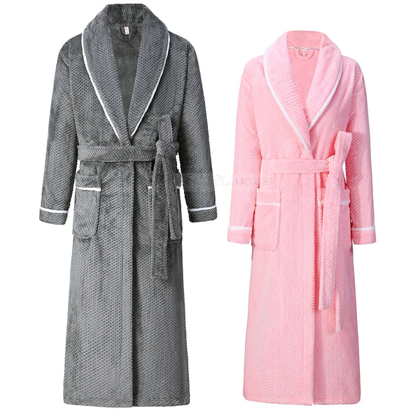 Oversize 4XL Winter Flannel Long Couple Robe Sleepwear Thick Warm Coral Fleece Bathrobe Gown Nightwear Loose HomeWear Loungewear