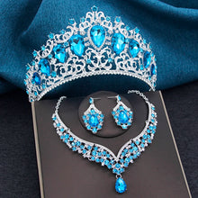 Baroque 3pcs/set Bridal Wedding Crown Princess Queen Water Drop Crystal Big Tiaras and Necklace Earrings Costume Jewelry Sets