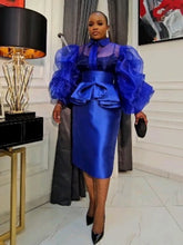 Women's Party Style Long Sleeved Blue See Through Mesh 2-piece Set for Club, Party And Birthday