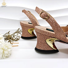 QSGFC Evening Shoes And Bags Set With Full Diamond Handmade Petal Clutches Pointed Toe Mid-Heel Women Shoes
