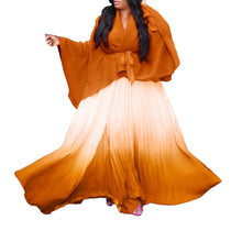 CM.YAYA Gradient Women's Set Full Sleeve Belt Blouse Shirt and Pleated Long Skirts Suit Street Two 2 Piece Set Outfit Tracksuit