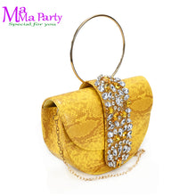 2025 Autumn New Design Specials Italian Women Shoes and Bag Set Comfortable Mid Heels With Rhinestone in Yellow Color