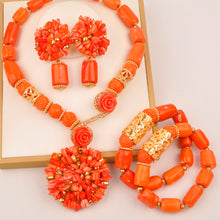 Natural coral beads orange necklace set for stylish Nigerian wedding couple African jewelry