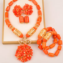 Natural coral beads orange necklace set for stylish Nigerian wedding couple African jewelry