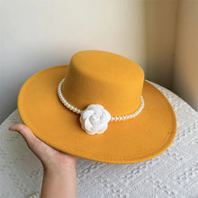 French Style Fedora Hat for Women 10CM Wide Brim Flat Top Felt Hat Winter Autumn Derby Wedding Jazz Hats