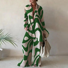 Women Set Autumn Long Sleeve Lapel Printed Casual Fashion Elegant Beach Loose Wide Leg Trousers Ladies Two Piece Suits Pant Sets