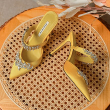 Women's High HeelsTemperament Baotou Silk Wheat Ear Rhinestones Muller Semi-Trailer Pump Pointed Stiletto Sandals