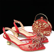 Venus Chan Nigerian Elegant Lace Net Style Green Crystal Low Heel Shoes And Three-Dimensional Mini Bag Commuter Women's Shoes