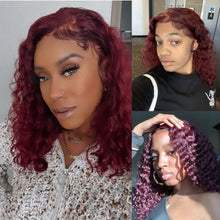 99J Burgundy Bob Deep Wave Lace Front Wigs Human Hair For Women 13x4 HD Lace Frontal Short Curly Bob Wigs Hair Wigs