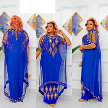 Fake Two-Piece African Dresses for Women 2025 Traditional Nigeria Mesh Hot Drill Caftan Dress Abaya Musulman Robe Femme Clothes