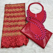 Gold 2.5yards Bazin Riche Fabric with 2.5yards  Cotton Lace Embroidery Fabrics and Collar African Materials For Sewing M5-509-1