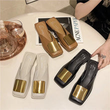 Women's Slippers Fashion Metal Buckle Mules for women Flat Heels Square Toe Shallow Shoes Outdoor Slides Female Casual Sandals