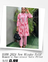 EGRM Autumn New Pleated Folds Skirt Suit Bat Sleeve Solid Top + Print Long Skirt 2 Piece Sets Plus Size Women's Clothing 6R1809