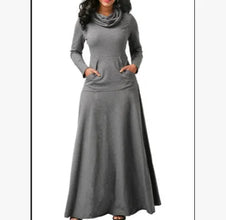 Women's Elegant Plus Size Maxi High Collar Long-sleeved Dress
