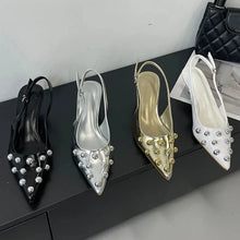 Summer 2025 Fashion Rivet Design High Heeled Sandals Women Sexy Pointed Toe Back Strap Dress Shoes Stripper Pumps Zapatos Mujer