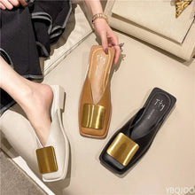 Brand Designer Women Slippers Fashion Metal Buckle Mules Flat Heels Square Toe Shallow Shoes Outdoor Slide Female Casual Sandal