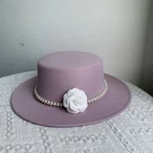 French Style Fedora Hat for Women 10CM Wide Brim Flat Top Felt Hat Winter Autumn Derby Wedding Jazz Hats