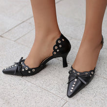 Summer Women Rivet Air Holes High Heel Sandals Commuter Design Pumps Cute Bow Heels Lady Fetish Sweet Wedding Pointy Shoes