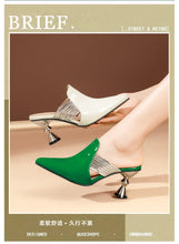 High Heel Slippers Pointed Toe Shoes Woman Elegant Mules Shoes Women Black Green Metal Heel Outdoors Womens Slippers Big Size