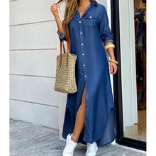 Long Sleeve Dress Plaid Robe Maxi Beach Dress Summer Elegant Women Button Irregular Shirt Dress Split Print Lapel Party Robe