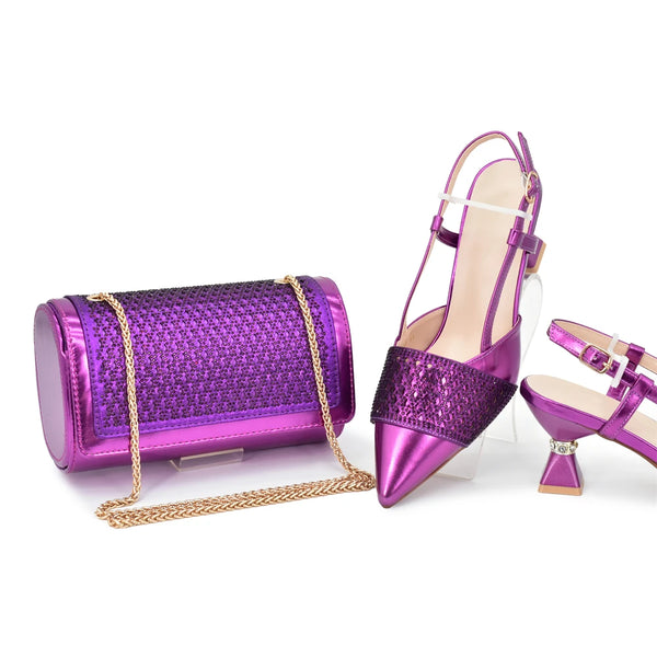 Women's Italian Shoes and Matching Bags Sets Decorated with Rhinestone Fashion