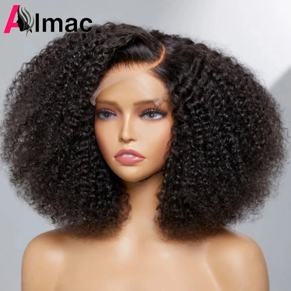 250% Density Short Bob Jerry Curly Human Hair Wig 13x4 Transparent Lace Frontal Wig For Women Brazilian Remy 4x1 Tpart Lace Wig