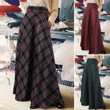 Women High Waist Maxi Skirt A-Line Plaid Print Oversized Women Spring Skirt Floor Length Large Hem Skirt