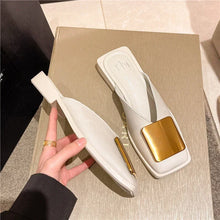 Women's Slippers Fashion Metal Buckle Mules for women Flat Heels Square Toe Shallow Shoes Outdoor Slides Female Casual Sandals