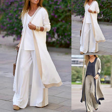 Three-Piece Sets Women Outfit Long Cardigan Sling Tops Wide Leg Pants Suits Casual Cardigan Straight Leg Trouser V Neck Camisole