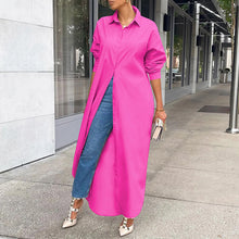 Women Shirt Windproof Shirt Dress Versatile Hem Stylish Autumn Winter Solid Color Shirt Long Dress