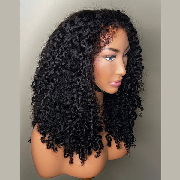 Soft Natural Black 180Density Long 26'' Kinky Curly Lace Front Wig For Women BabyHair Preplucked Heat Resistant Glueless Daily