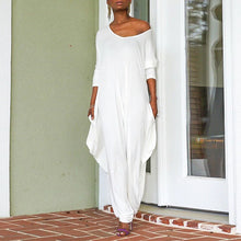 Women Jumpsuits One Piece Long Sleeve Skew Collar Solid Color Overalls Wide Leg Pants Loose Fit Sexy Backless High Street