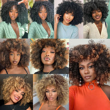 Blonde Curly Wigs for Women Short Afro Kinky Curly Wigs with Bangs Synthetic Heat Resistant Hair Replacement Wig with Wig Caps