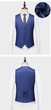 High-end Brand Classic Blue or Gray Plaid Men's Casual Business Suit Retro Official Suit Groom Wedding Dress Jacket Vest Pants