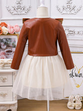 Girls' Spring and Autumn Dress Set New Children's Princess Skirt+PU Leather Vest 2-piece Set