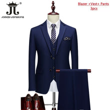 High-end Brand Classic Blue or Gray Plaid Men's Casual Business Suit Retro Official Suit Groom Wedding Dress Jacket Vest Pants