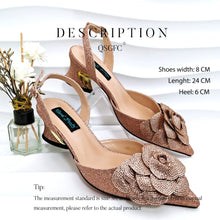 QSGFC Evening Shoes And Bags Set With Full Diamond Handmade Petal Clutches Pointed Toe Mid-Heel Women Shoes