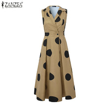 ZANZEA Summer Office Lady Sundress Woman Stylish Polka Dot Maxi Dresses Elegant Party Dress Fashion Sleeveless Holiday Robe 2025
