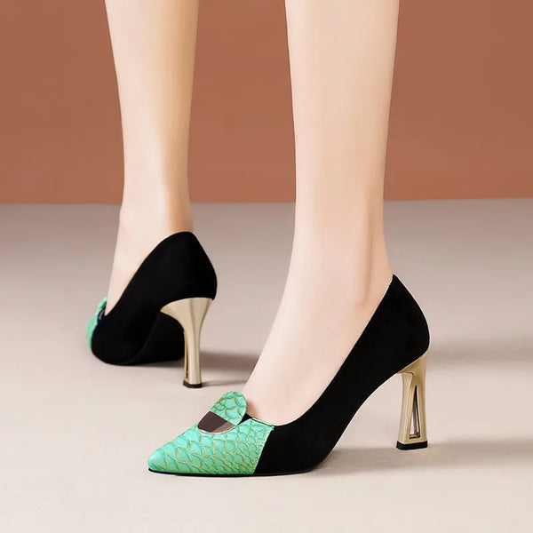 Sexy Fashion Style Women's Heeled Shoes Pointed Tip High Heels One Kick Retro Women Shoes Suede 2025 New Spring Zapatos De Mujer
