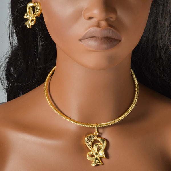 2pcs Set Copper Necklace Ear Stud Dubai Wedding Bride Hollow Pendant Necklace Earrings Women Party Jewelry Accessory Gifts