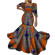 African Dresses for Women Wedding Party Elegant Lady Wax Print Plus Size Long Clothing Vestido KG920