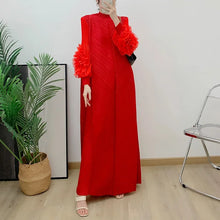 ANLAN Miyake Pleated Maxi Long Dress Mesh Petal Sleeve Half Turtleneck Formal Dresses for Women 2024 New Hot Sales 6KK9927