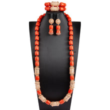 32 inches Long Orange Beads African Jewelry Set Women Bridal Party Costume Necklace Jewelry Set