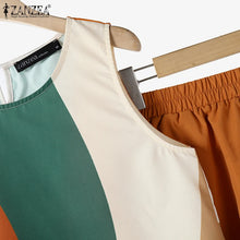 ZANZEA 2025 Summer Printed Tanks Short Suit Women 2PCS Short Sets Holiday Stitching Pleats Outfits Casual Loose Matching Sets