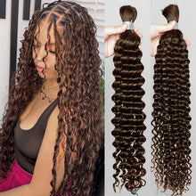 Brown 100% Human Hair Bulk for Braiding 16-24 inch Remy Hair Jerry Curly Boho Braids Hair Bulk Extension Bobbi Hair