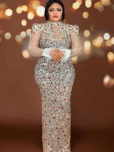 CM.YAYA Vintage Women Mesh See Though Crystal Feather Hem Long Sleeve Bodycon Midi Maxi Long Dress Sexy Party Club Dresses