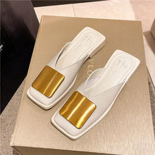 Women's Slippers Fashion Metal Buckle Mules for women Flat Heels Square Toe Shallow Shoes Outdoor Slides Female Casual Sandals