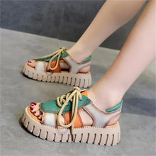 2024 New Lace-up Summer Fish Mouth Sandals Premium PU Spell Color Roman Shoes Woman Sandals Platform Wedges Increase Sandals