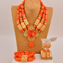 Natural coral beads orange necklace set for stylish Nigerian wedding couple African jewelry