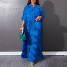 Autumn and Winter Fashion New Women's Loose Round Neck Single Breasted Pleated Temperament Obese Women's Long Sleeved Dress